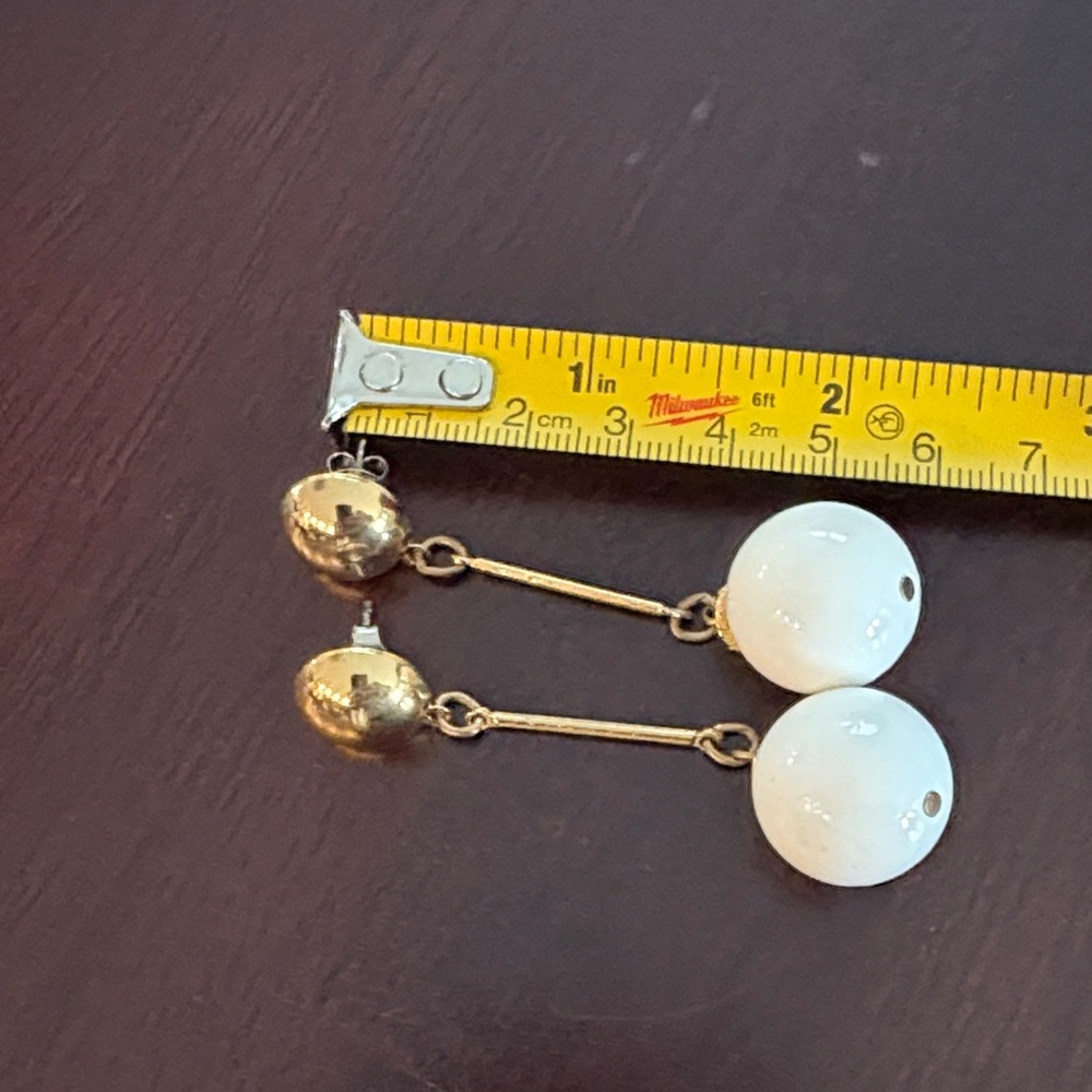 Gold and White Dangle Earrings - Picture 2 of 4